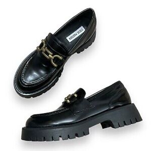 Steve Madden Loafer Womens Size 10M Lyanna Black Chunky Block Heel Embellished